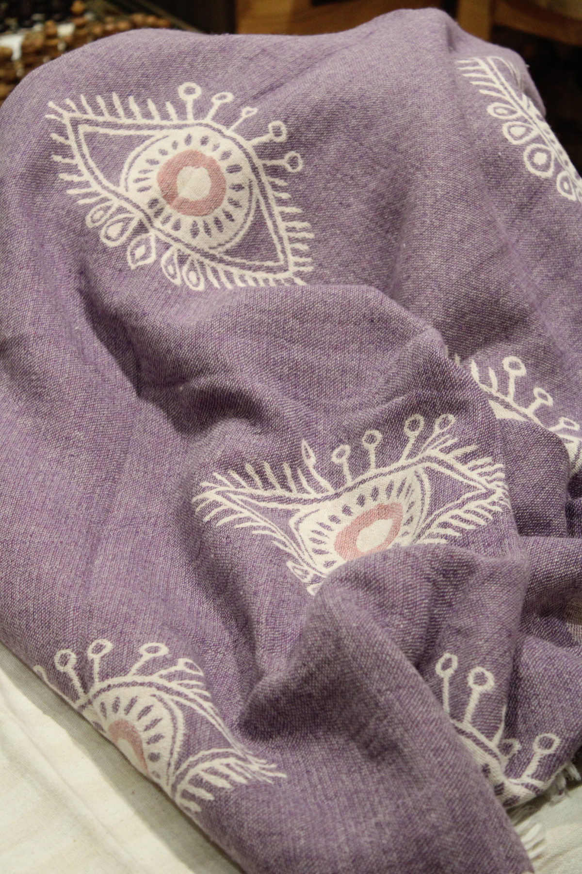 Protection Eye with White Eye on Purple Turkish Towel