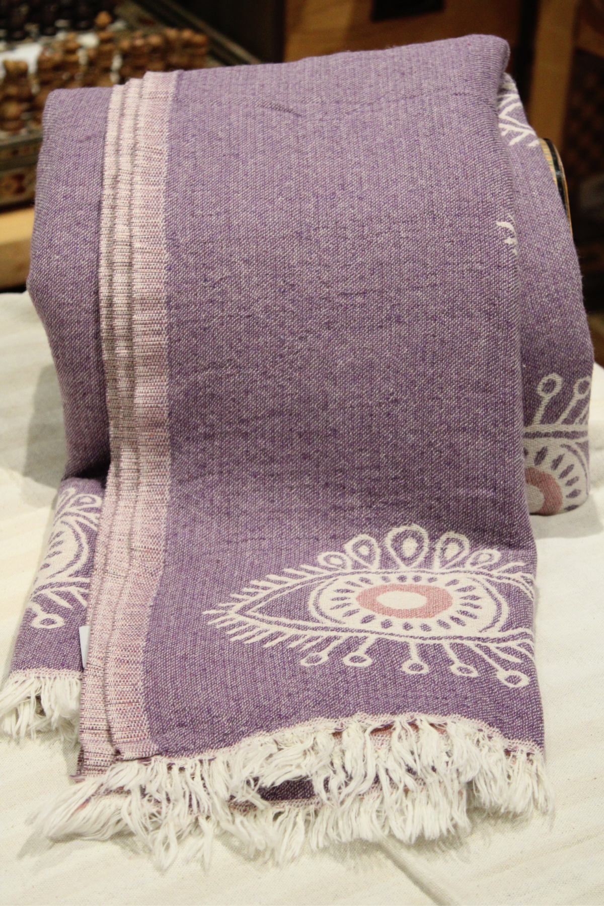 Protection Eye with White Eye on Purple Turkish Towel