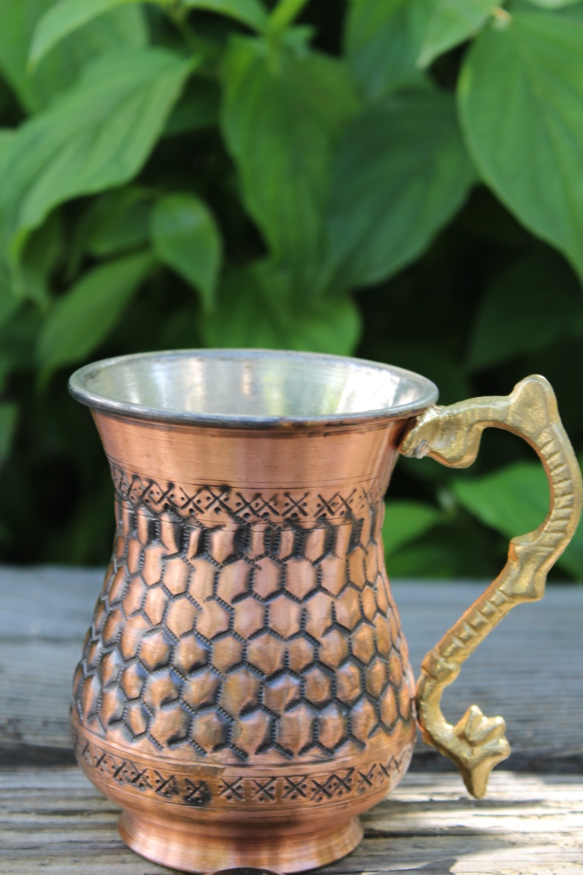 Authentic Engraved Turkish Copper Mug-Tinned Silver