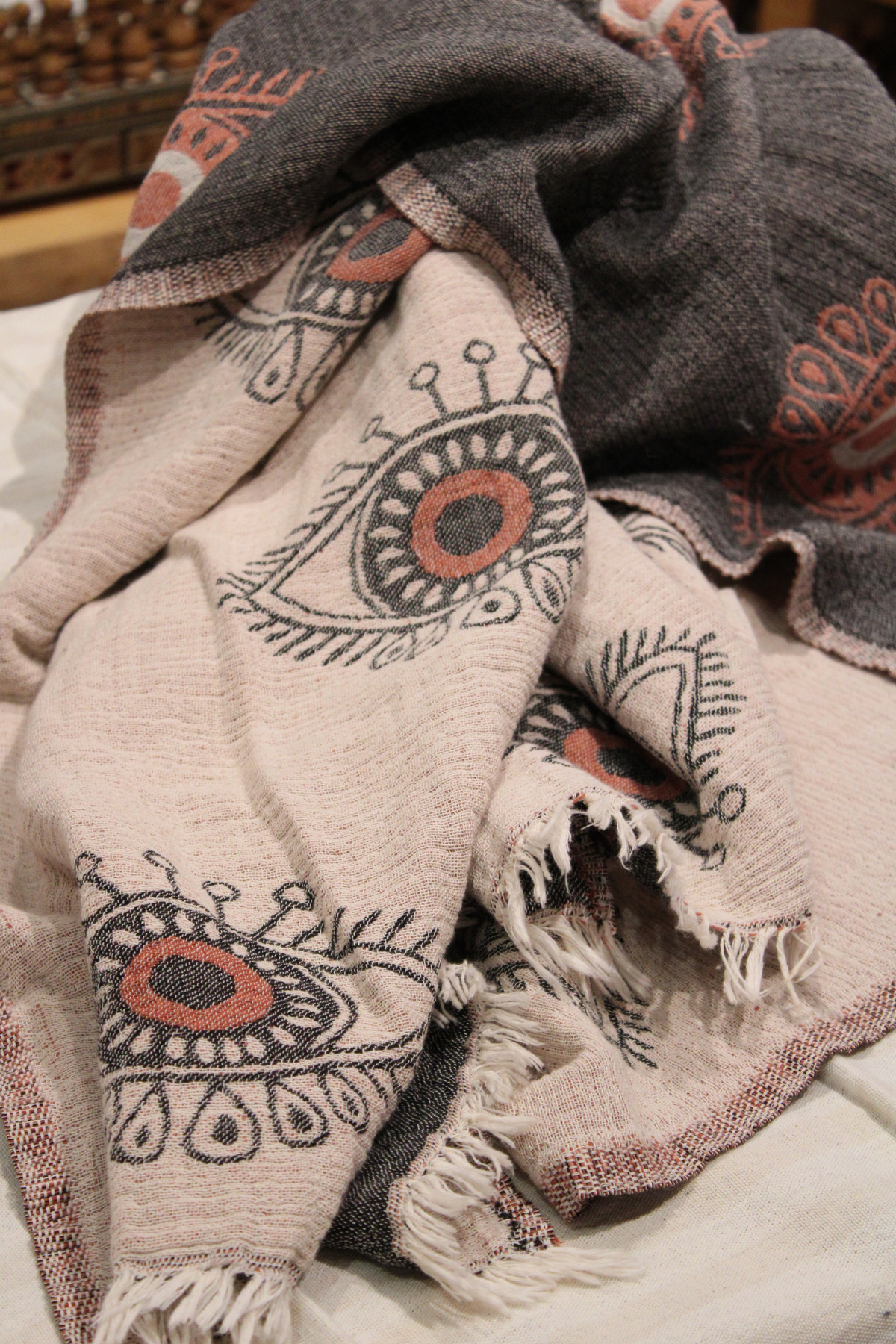 Protection Eye with Coral Eye on Grey Turkish Towel