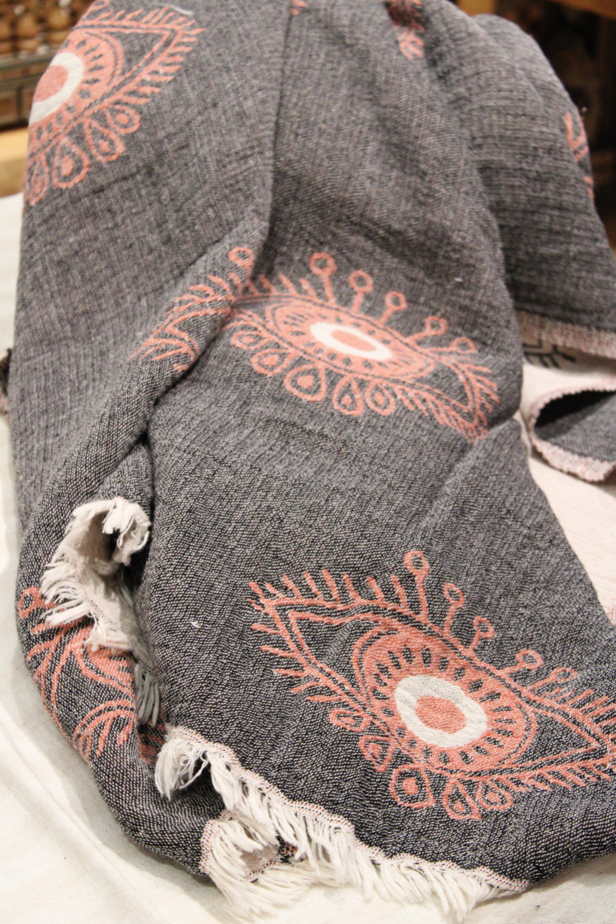 Protection Eye with Coral Eye on Grey Turkish Towel