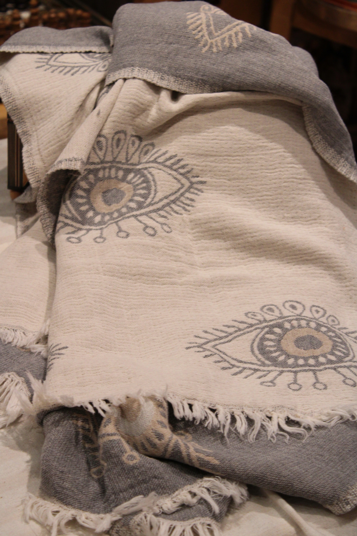 Protection Eye Light Grey Turkish Towel with White Eye