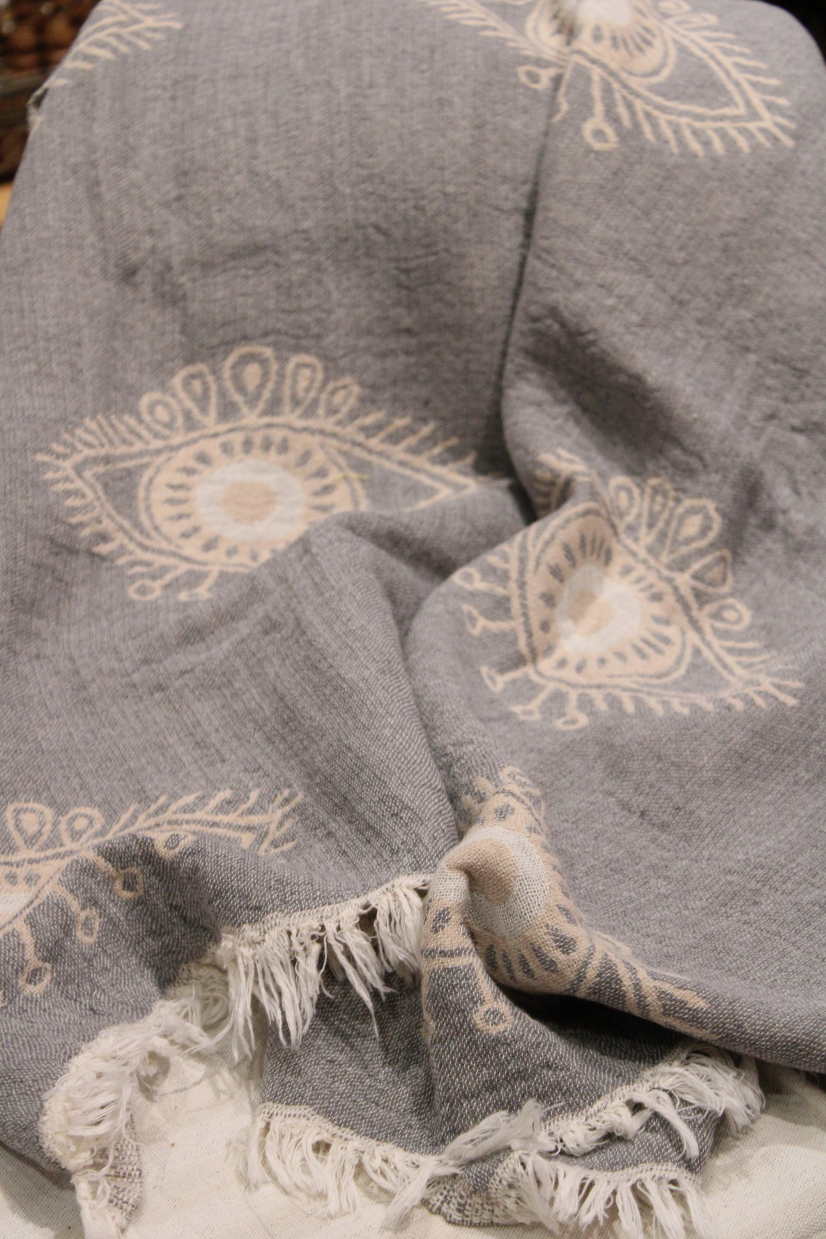 Protection Eye Light Grey Turkish Towel with White Eye