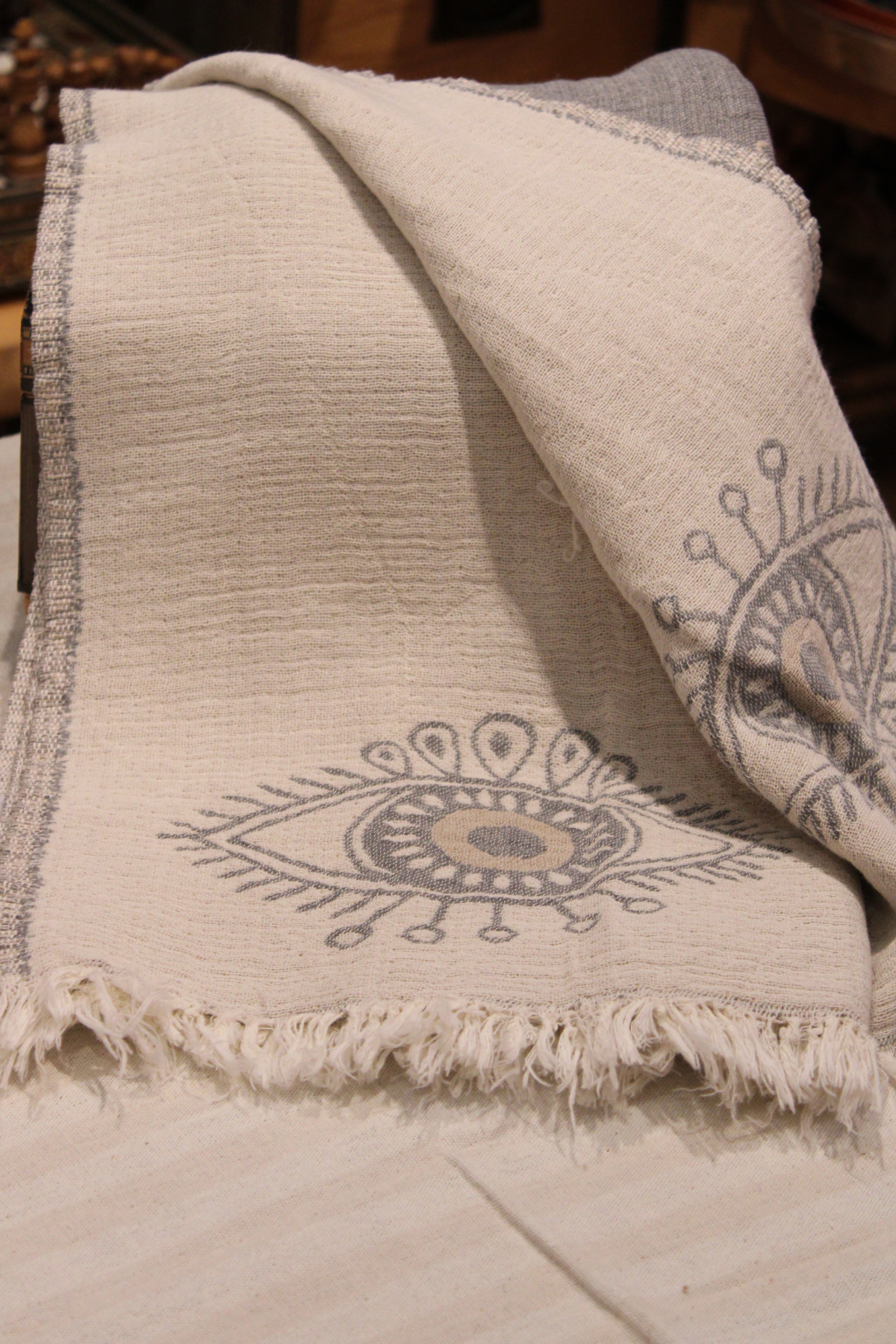Protection Eye Light Grey Turkish Towel with White Eye