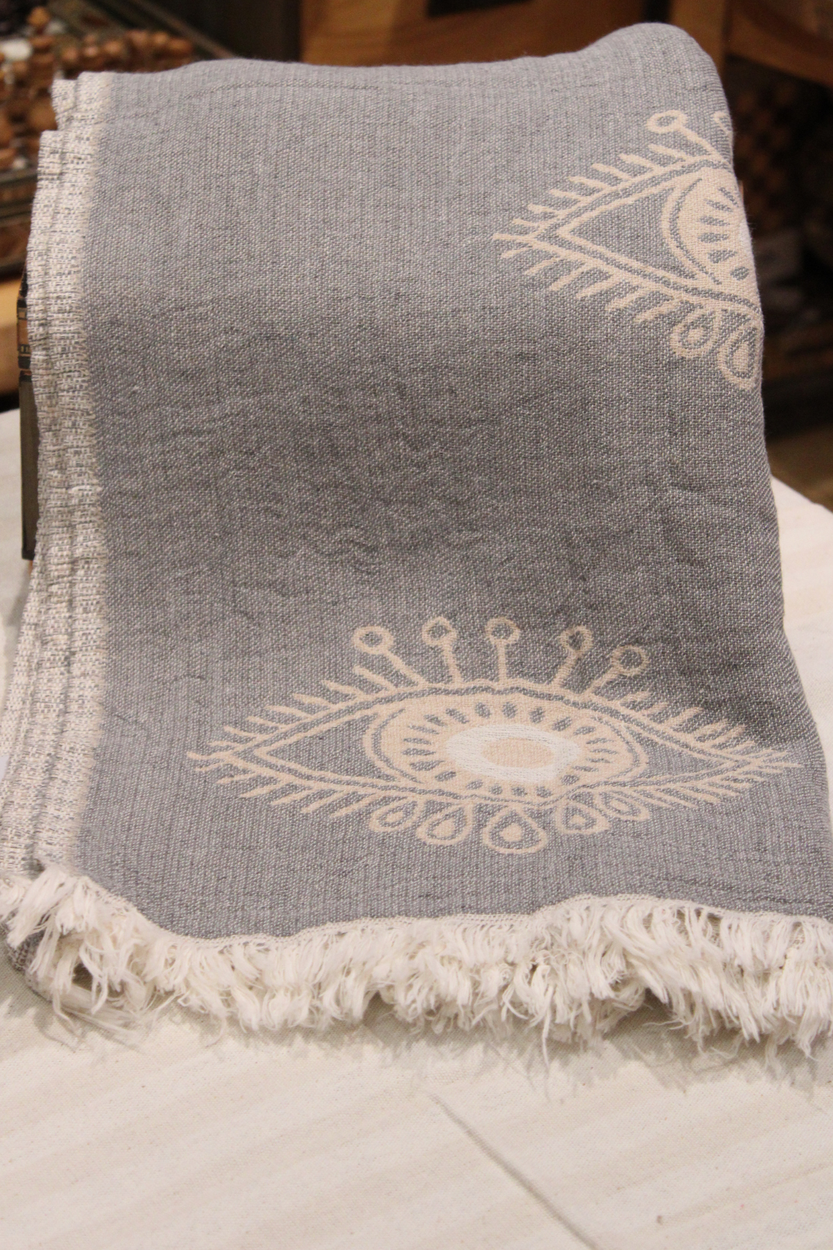 Protection Eye Light Grey Turkish Towel with White Eye