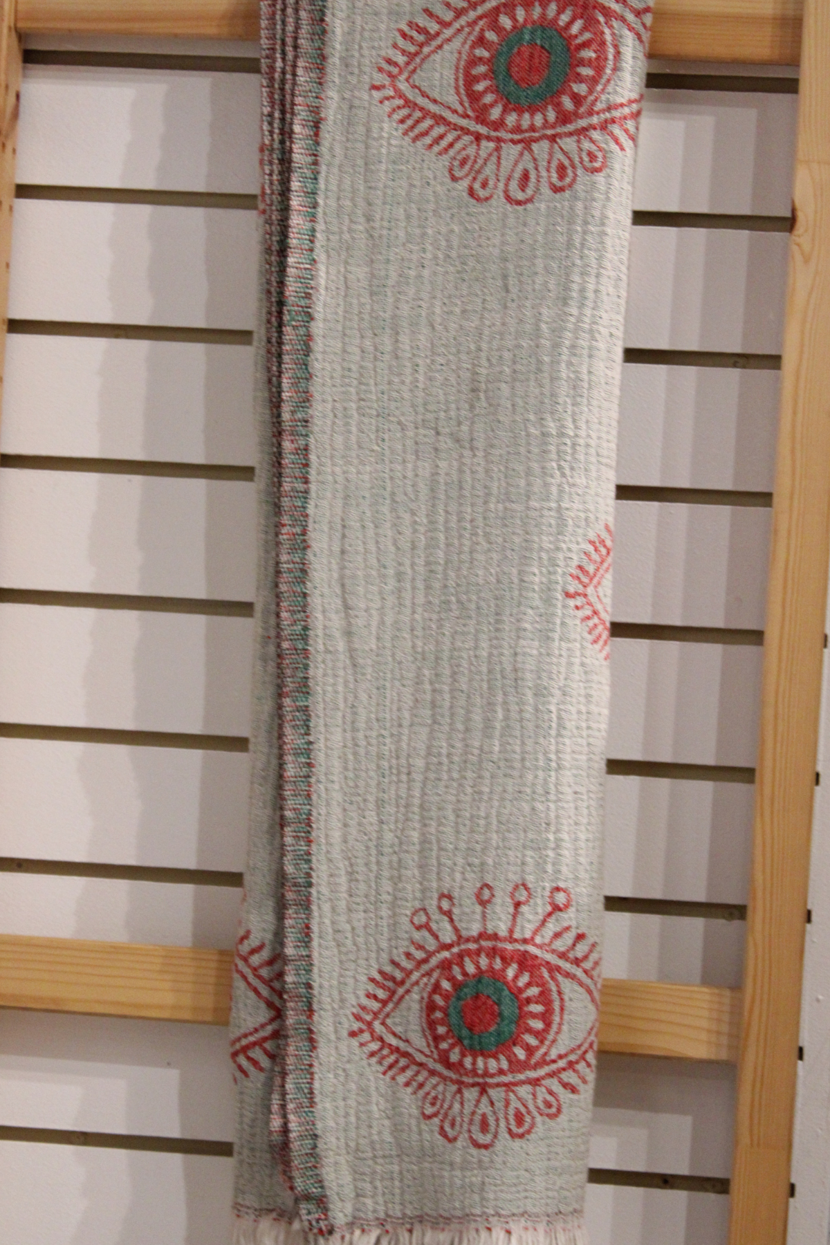 Protection Eye Red Turkish Towel with Green Eye