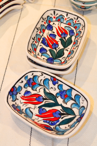 rectangular snack bowl mezzeh with tulip pattern handpainted ceramic lead free turkish