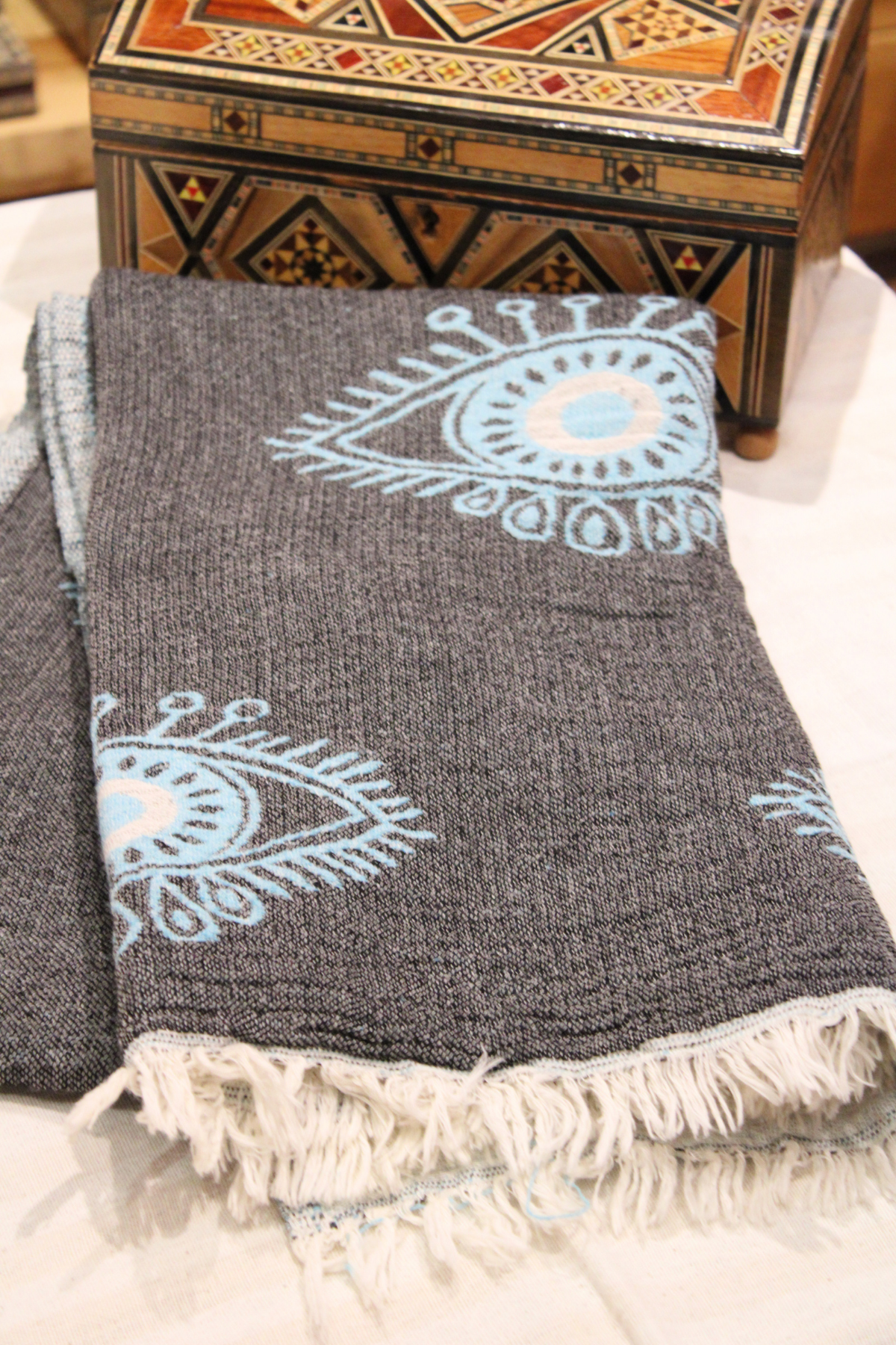 Protection Eye Dark Grey Turkish Towel with Blue Eye