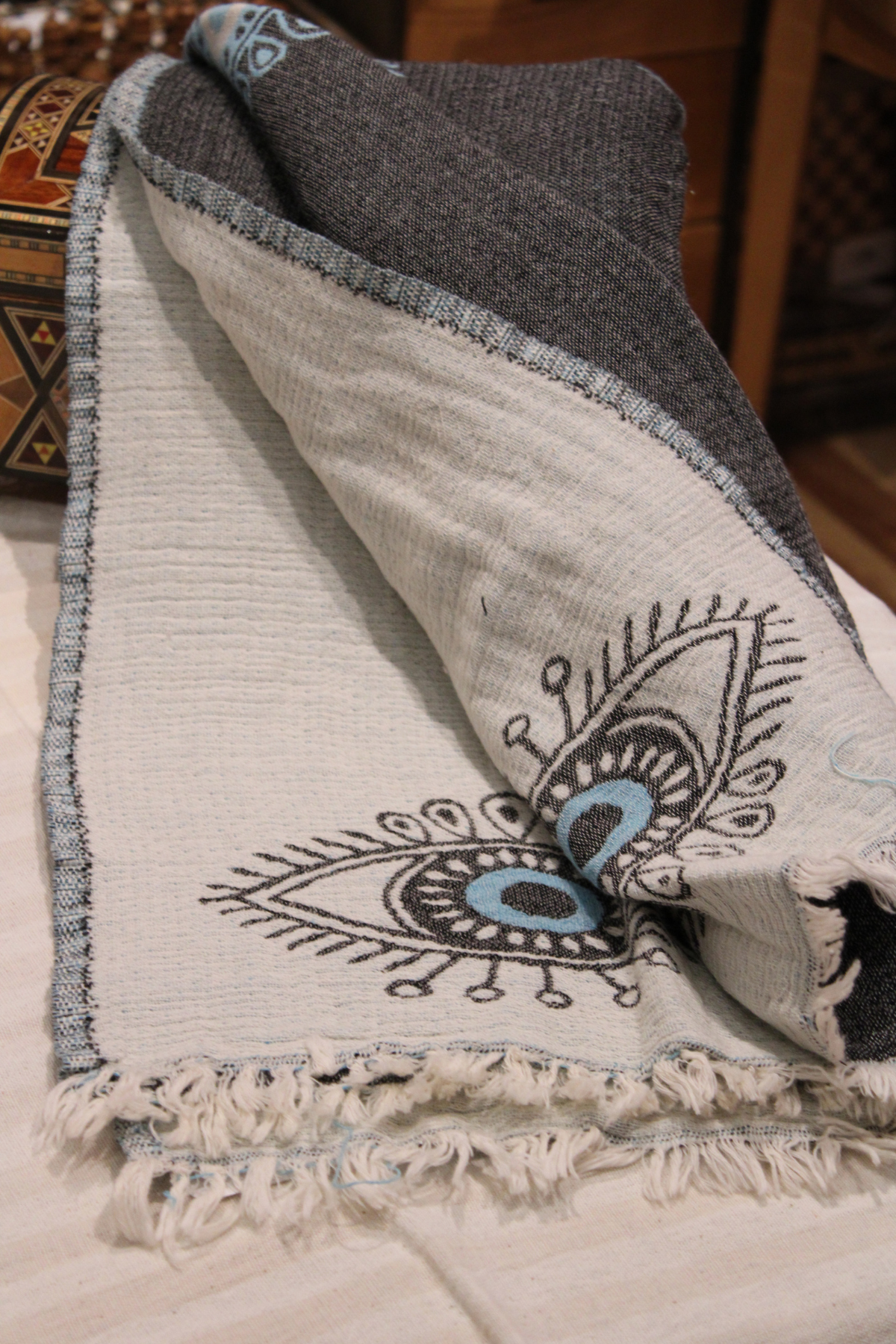 Protection Eye Dark Grey Turkish Towel with Blue Eye
