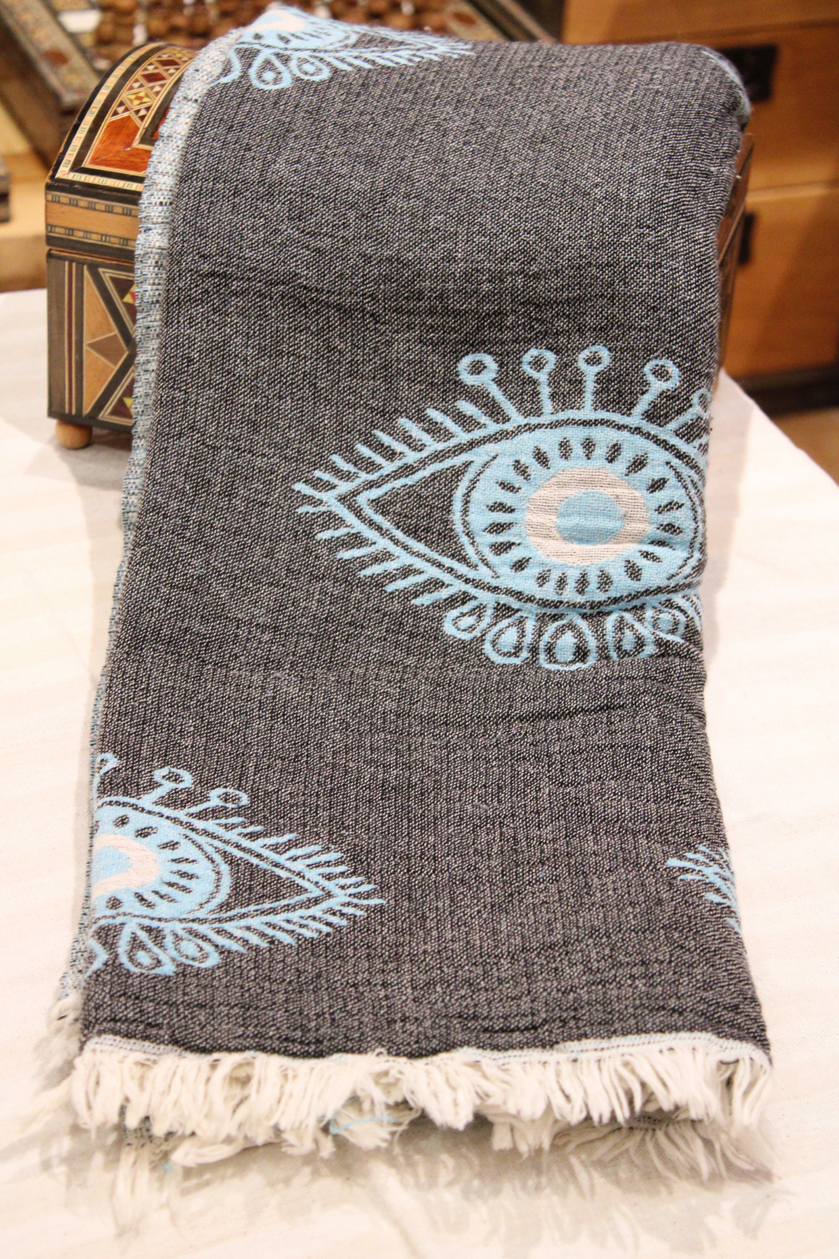 Protection Eye Dark Grey Turkish Towel with Blue Eye