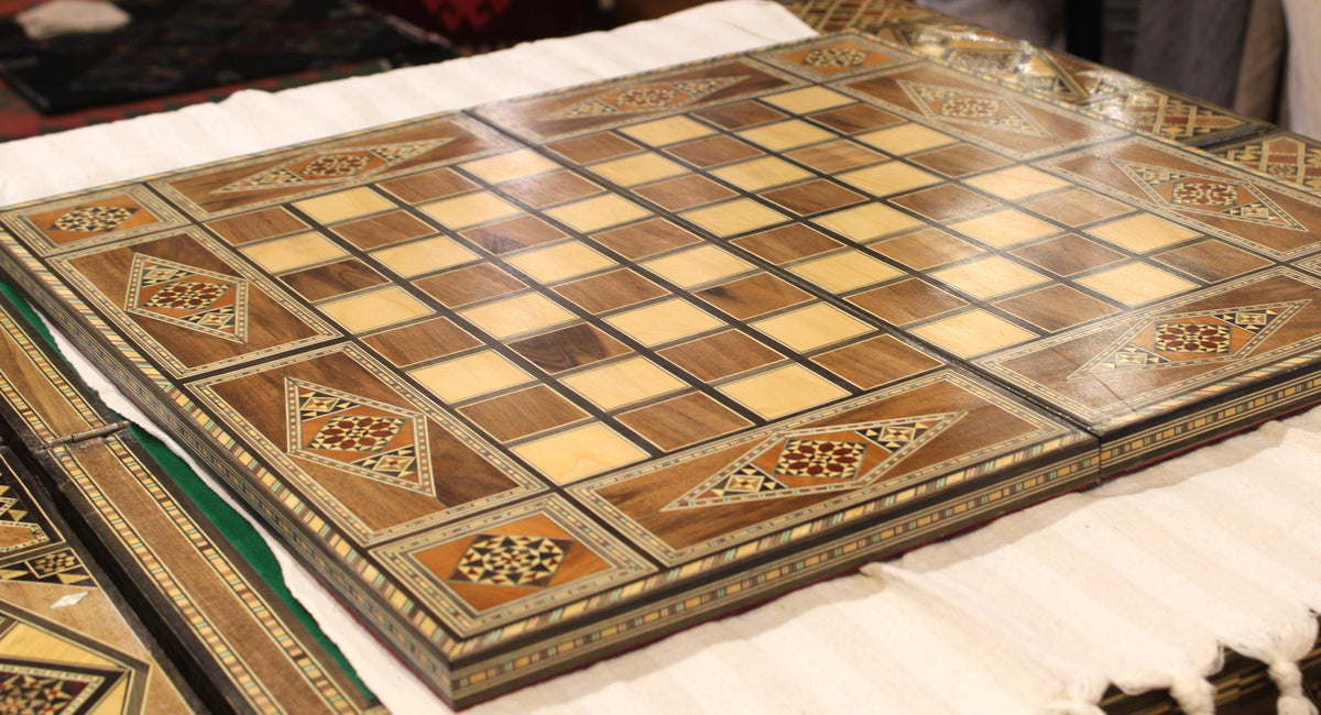 Aziz Foldable Syrian Mosaic Chess & Card Set