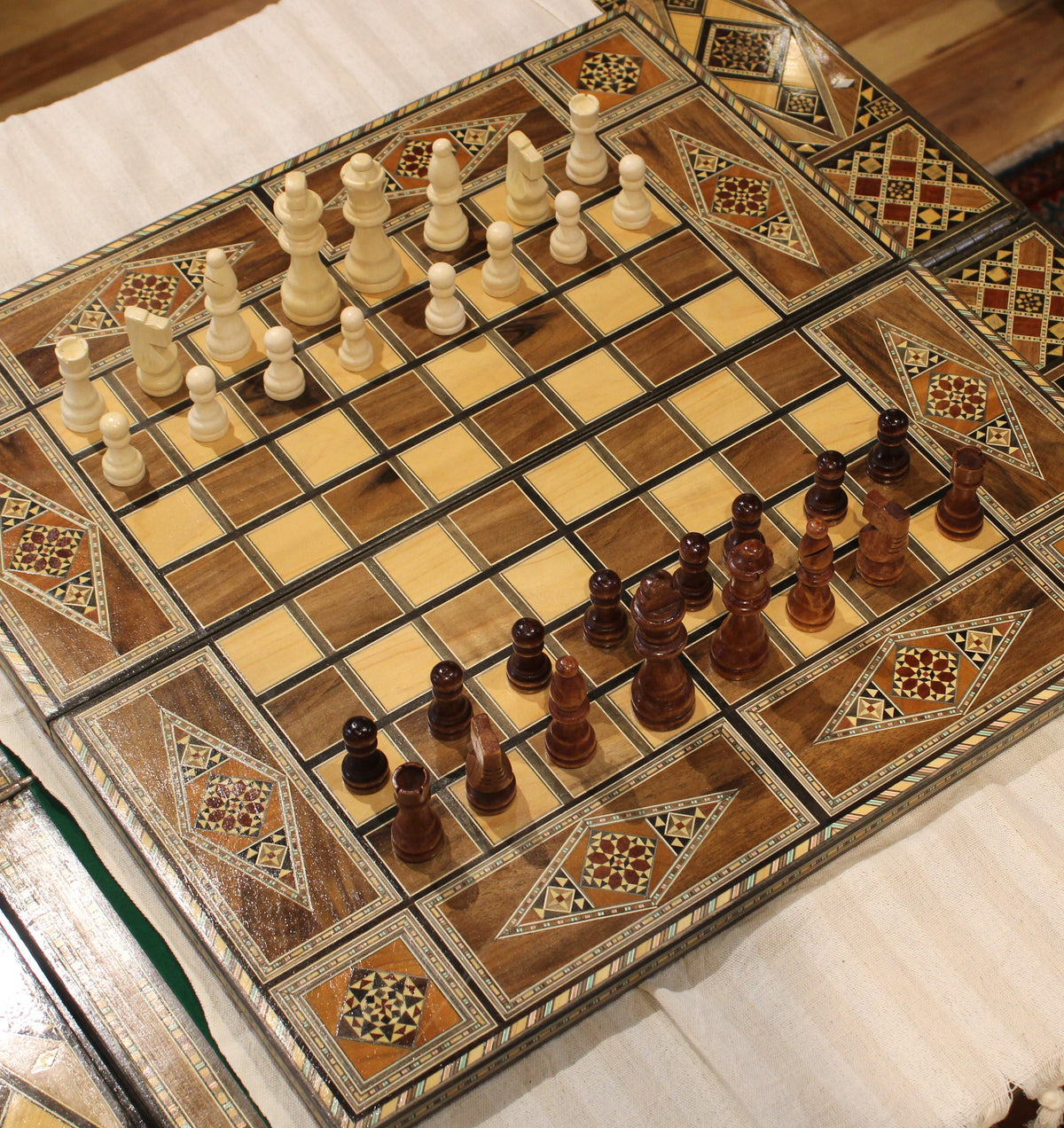 Aziz Foldable Syrian Mosaic Chess & Card Set