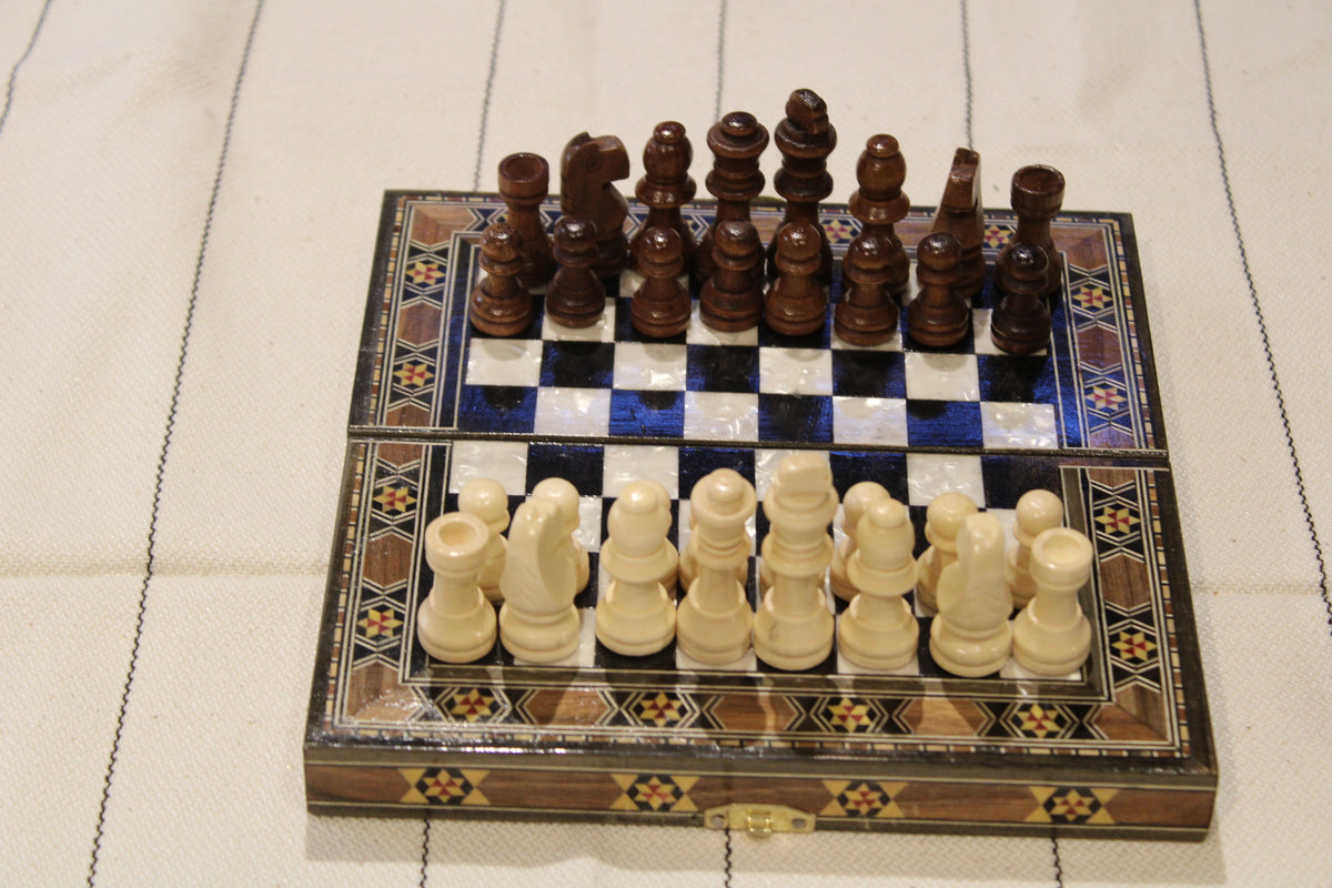 Saghir Syrian Mosaic Mini Backgammon & Chess Board
