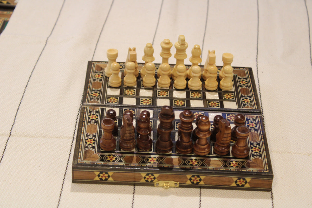 Saghir Syrian Mosaic Mini Backgammon & Chess Board