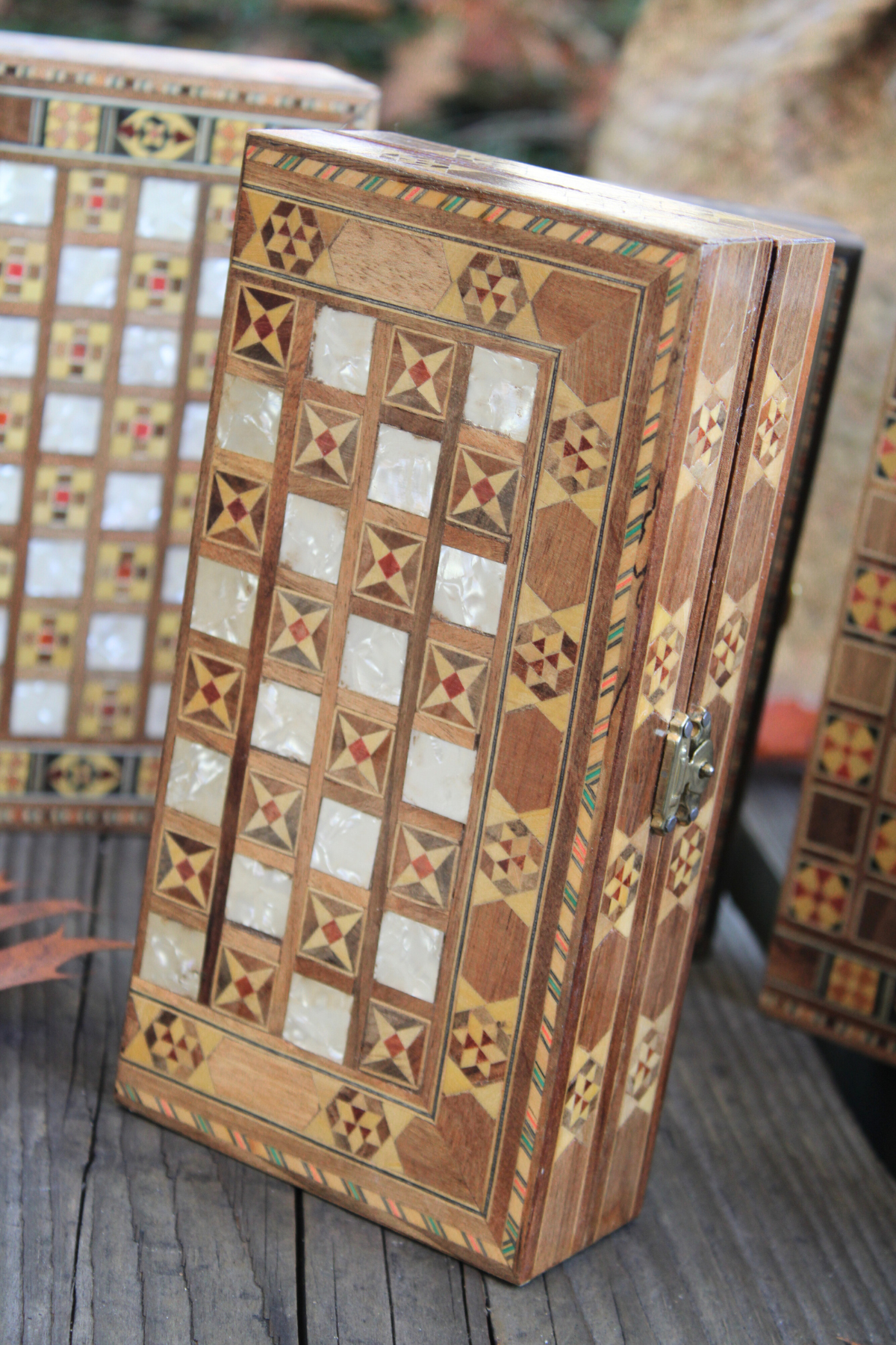 Showcase the beauty of our Mini Syrian Handcrafted Mosaic Chess/Backgammon Board with a Sparkling Blossom design in a stunning vertical display.