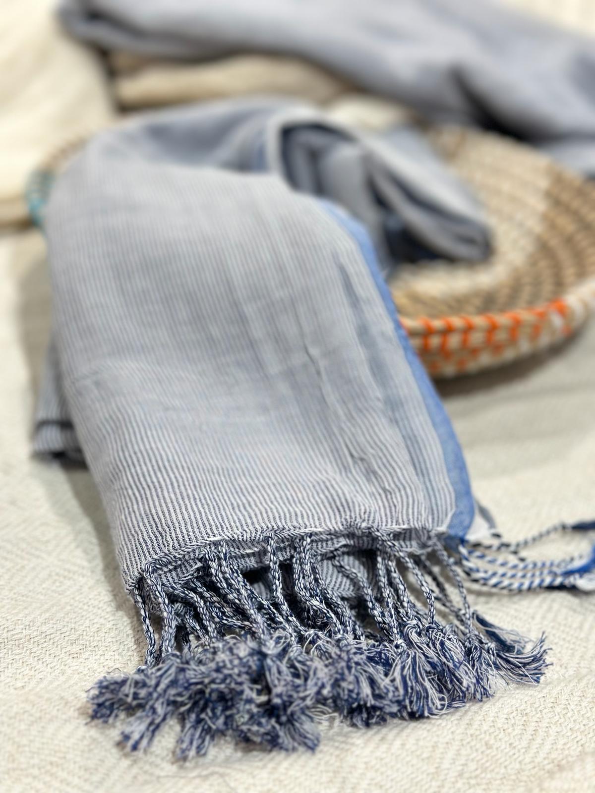 Sky Handwoven Cotton Scarf - Soumak Boutique